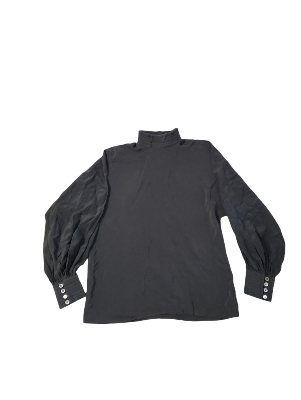 Evan Picone Women's Vintage Black High Neck Keyhole Silk Long‎ Sleeve Blouse 8